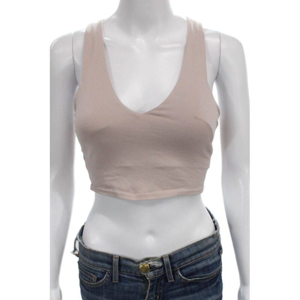 Alo Women's V-Neck Sleeveless Padded Sport Bra Beige Size S